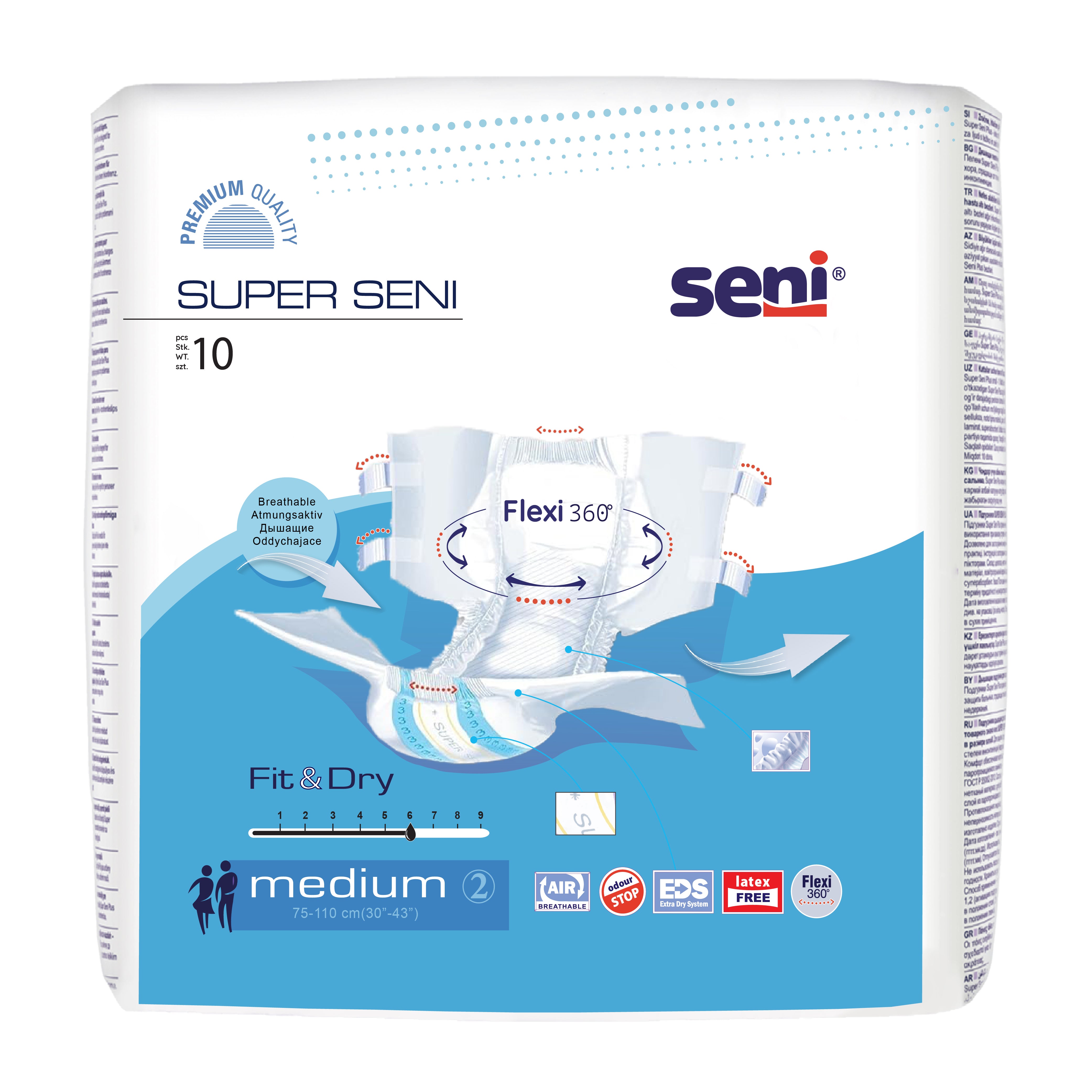 Super Seni Breathable Adult Daipers Medium - 10 Pieces