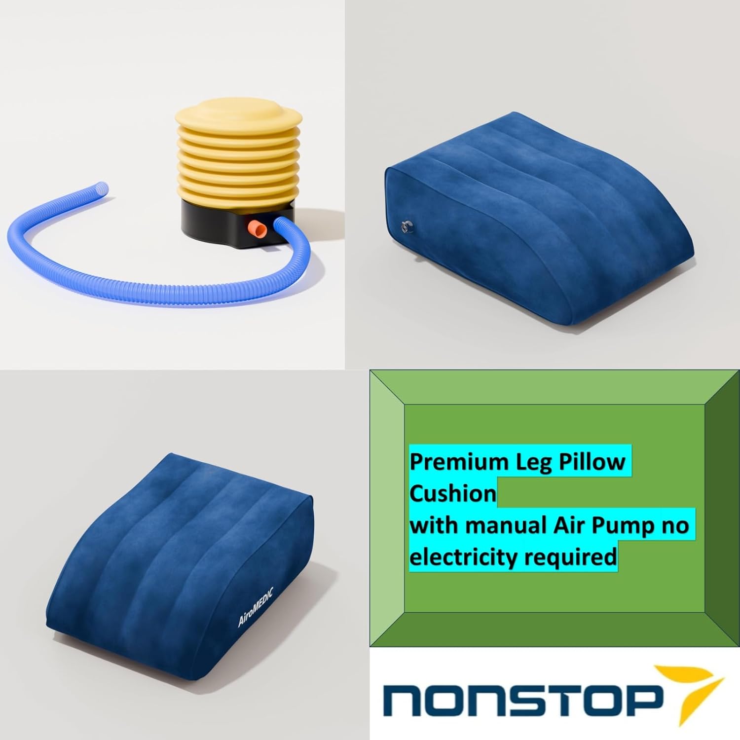 AiroMEDIC Inflatable Leg Elevation Pillow After Surgery - Portable Leg Elevation Pillow, Inflatable Wedge Leg Pillow for Sleeping, Relaxation, Circulation and Swelling (Blue)