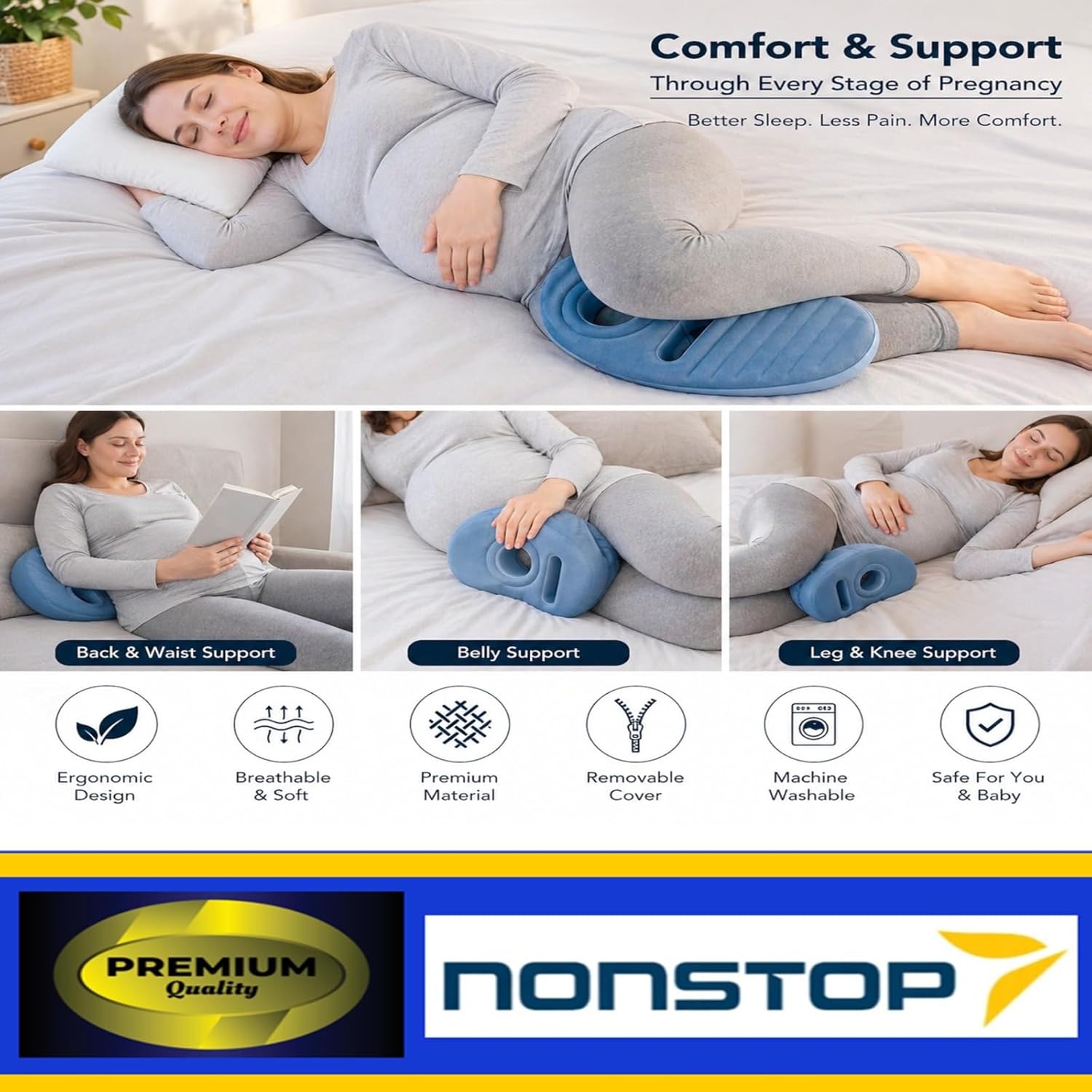 Maternity Pregnancy Pillow for Women | Full Body Pregnancy Pillow for Back, Belly, Leg & Bum Support | Adjustable Design | Travel-Friendly Cuddle Pillow | Hypoallergenic