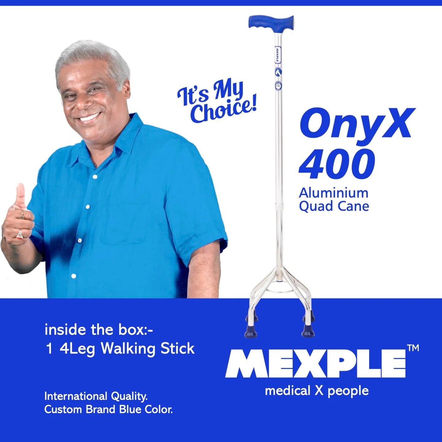 MEXPLE OnyX400 Four Leg Walking Stick for Old Age