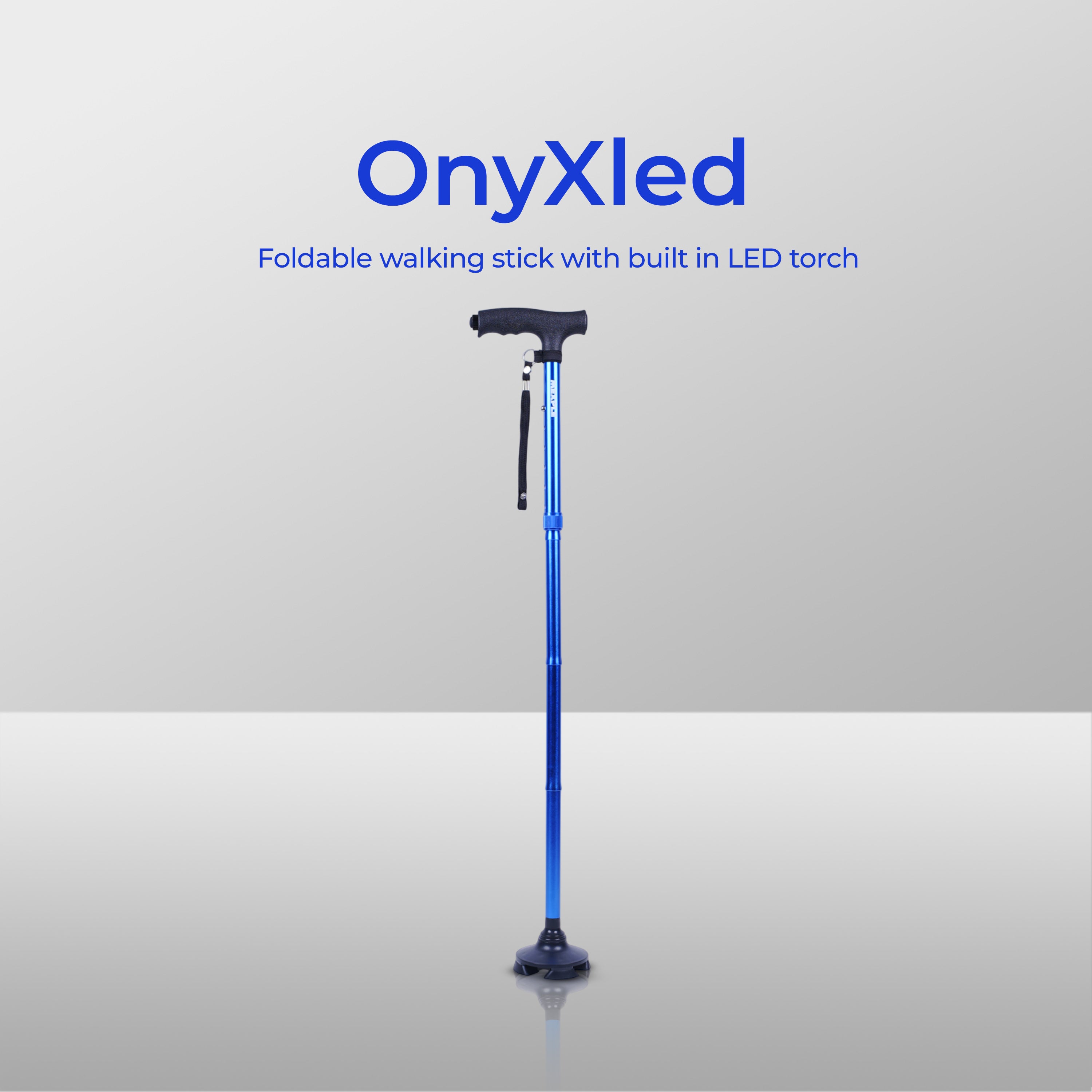 OnyXled Foldable Walking Stick with Built-in LED Torch