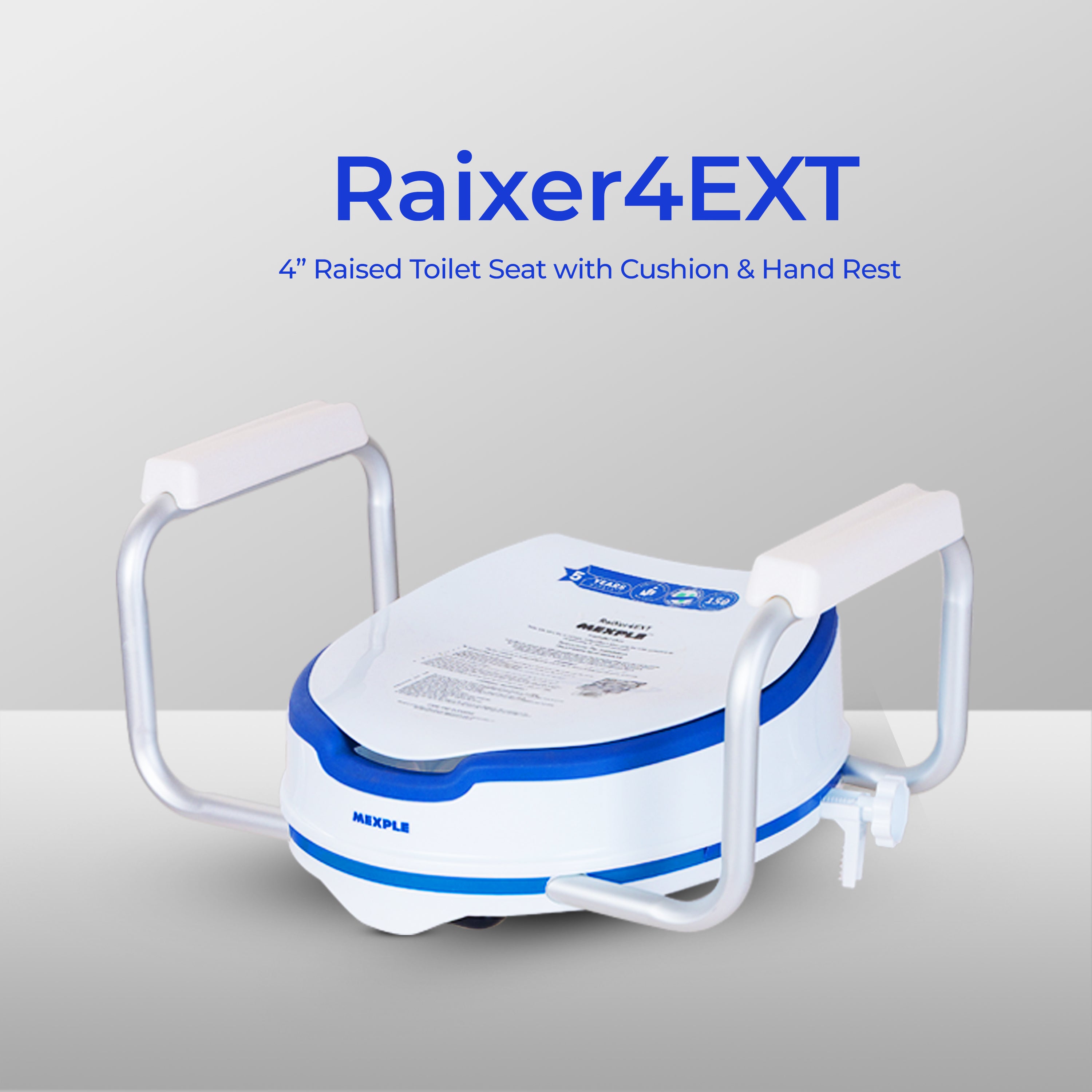 MEXPLE RaiXer4EXT Raised Toilet Seat | Plastic Commode Seat Raiser Elevator Extension | Commode Seat with Cushion Seat & Side Hand Rest | For Handicap, Knee Patients, Old Senior Citizen